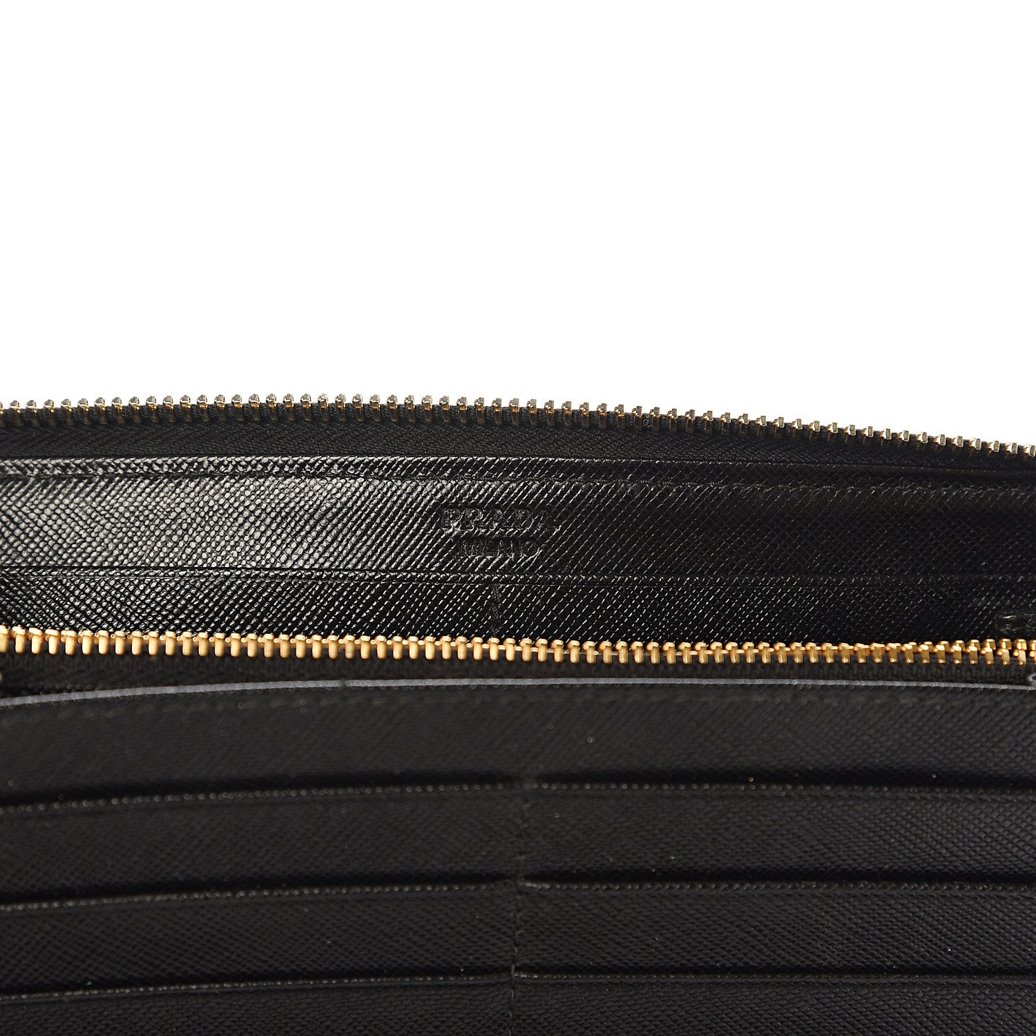 Prada Saffiano Metal Large Zip Around Travel Wallet Black 5 of 9