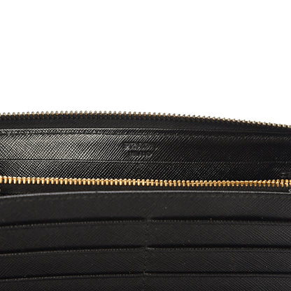Prada Saffiano Metal Large Zip Around Travel Wallet Black 5 of 9
