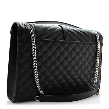 Saint Laurent Grain De Poudre Textured Mixed Matelasse Large Triquilt Monogram Satchel Black 3 of 11