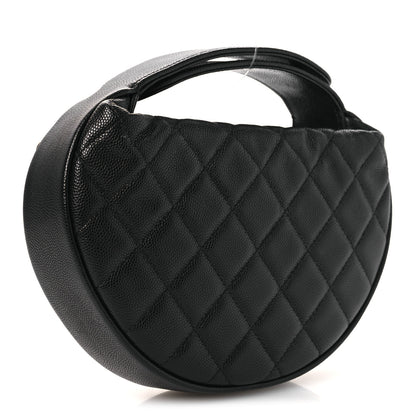 Chanel Shiny Caviar Quilted Bow Pouch Hobo Black 3 of 10