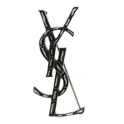 Saint Laurent Monogram Crocodile Opyum Brooch Silver 1 of 3