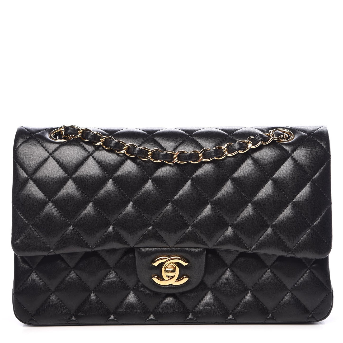 Lambskin Quilted Medium Double Flap Black