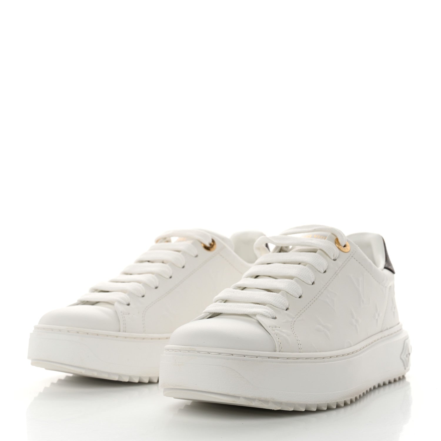 Louis Vuitton Lambskin Embossed Monogram Time Out Sneakers 36.5 White 3 of 8