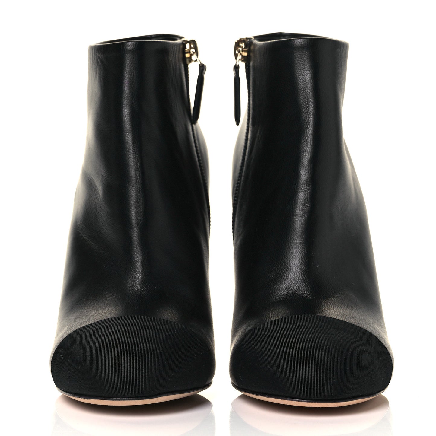 Lambskin Grosgrain Pearl Cap Toe Boots 36.5 Black