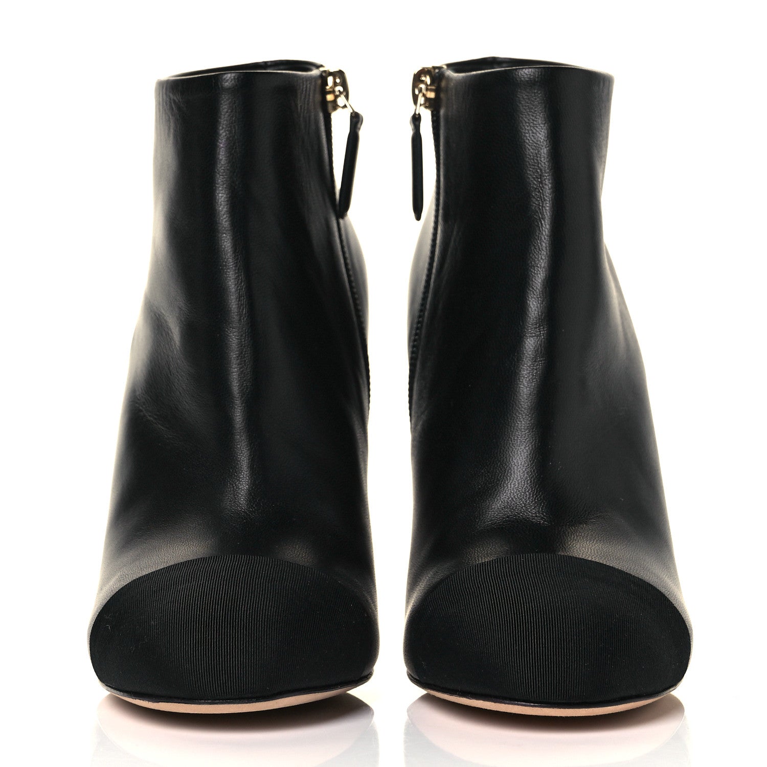 Chanel Lambskin Grosgrain Pearl Cap Toe Boots 36.5 Black 2 of 9