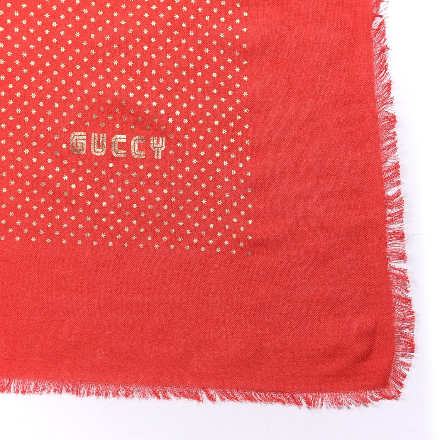 Gucci X SEGA Modal Cashmere GUCCY Stars Print Shawl Flame Red Gold 2 of 4