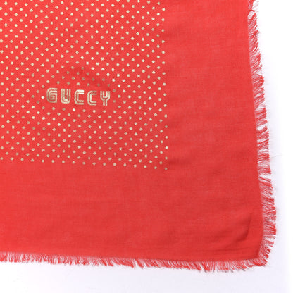 Gucci X SEGA Modal Cashmere GUCCY Stars Print Shawl Flame Red Gold 2 of 4
