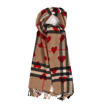 Burberry Cashmere Giant Heart Fringe Scarf Camel 1 of 3