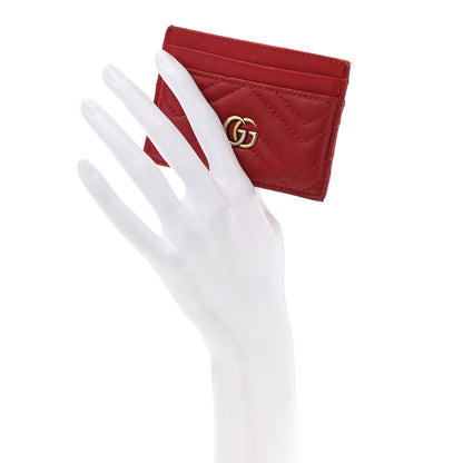 Gucci Calfskin Matelasse GG Marmont Card Holder Hibiscus Red 2 of 15