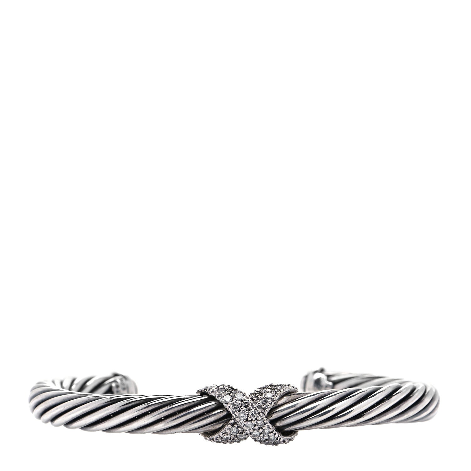 David Yurman Sterling Silver 18K White Gold Diamond Pave 7mm X Cable Bracelet 1 of 5