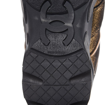 Chanel Metallic Fabric Calfskin Womens CC Sneakers 36.5 Golden Brown 6 of 9