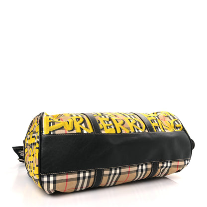 Burberry Calfskin Vintage Check Graffiti Print Duffle Bag Yellow 4 of 8