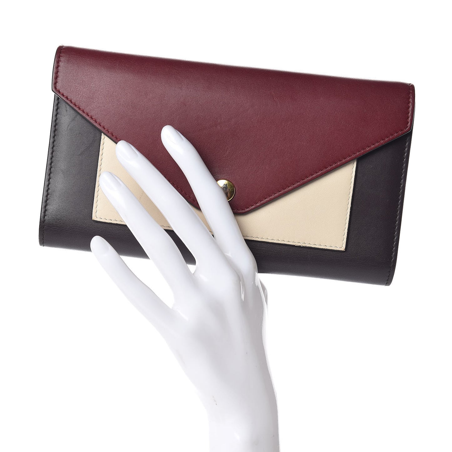 Smooth Calfskin Pocket Tri-Fold Multifunction Envelope Flap Wallet Dark Rust