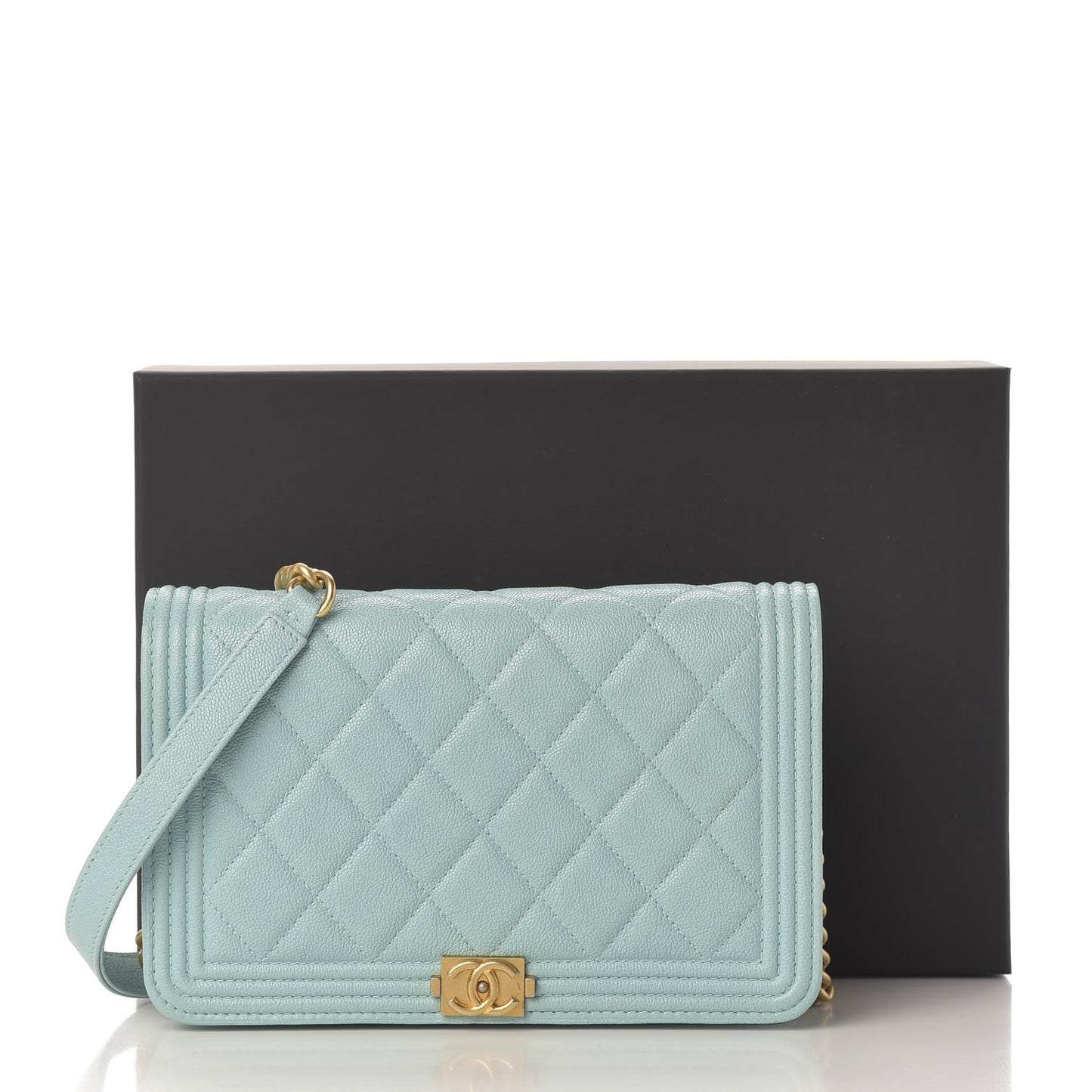 Caviar Quilted Boy Wallet On Chain WOC Light Blue