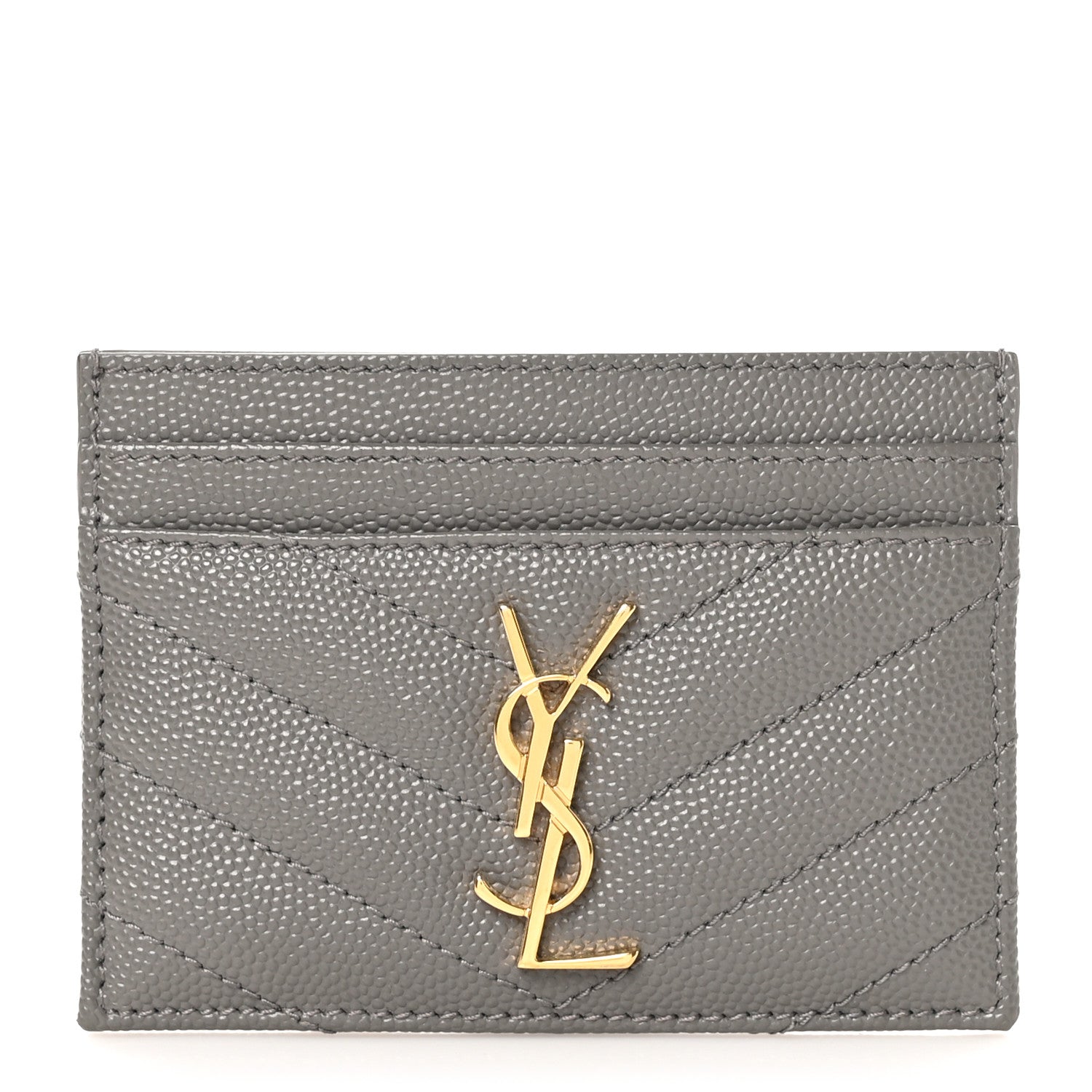 Saint Laurent Grain De Poudre Matelasse Chevron Monogram Credit Card Case Earth 1 of 8