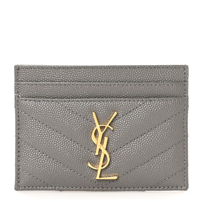 Saint Laurent Grain De Poudre Matelasse Chevron Monogram Credit Card Case Earth 1 of 8