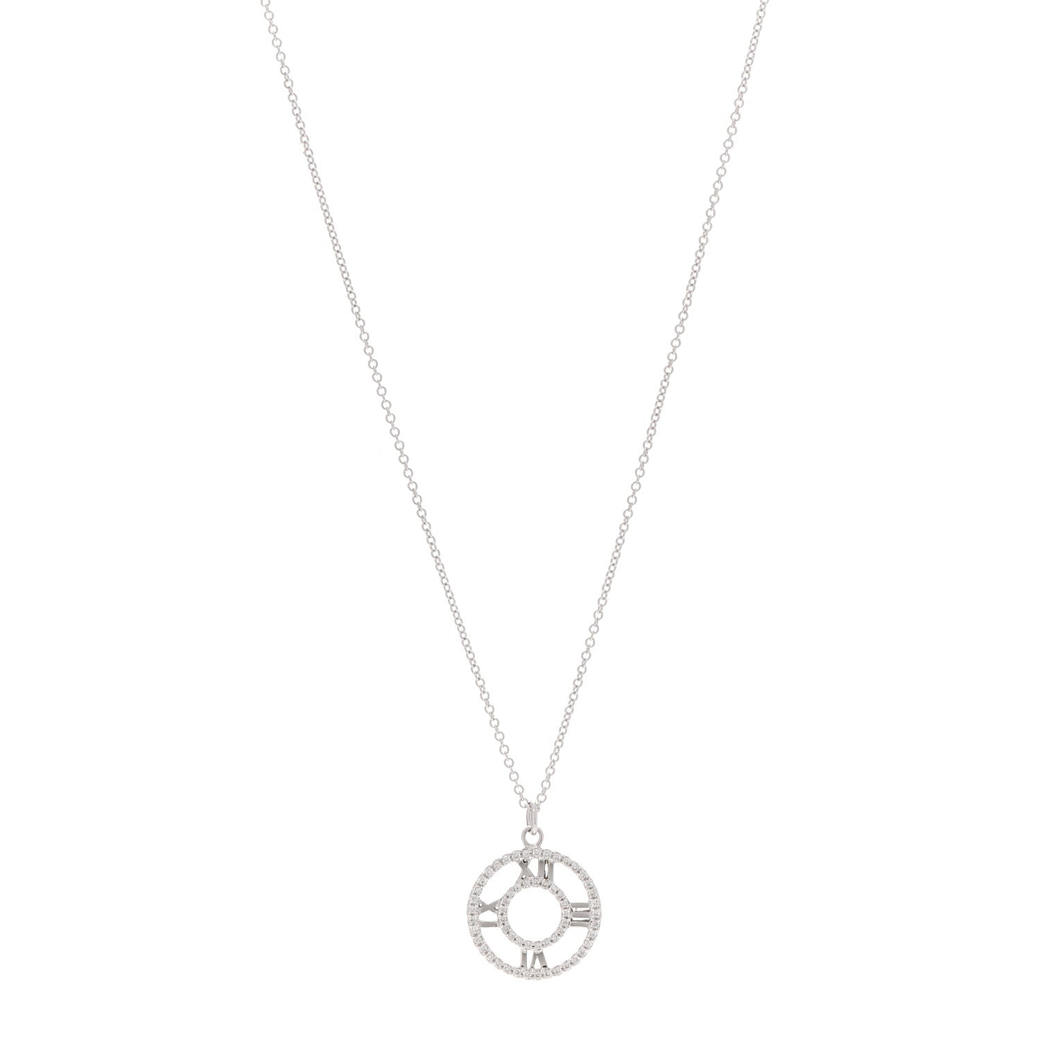 Tiffany 18K White Gold Diamond Small Atlas Open Pave Pendant Necklace 1 of 6