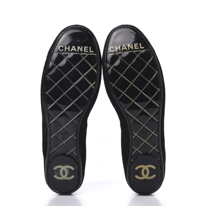 Chanel Fabric CC Elastic Cap Toe Ballerina Flats 38 Black Silver 5 of 8