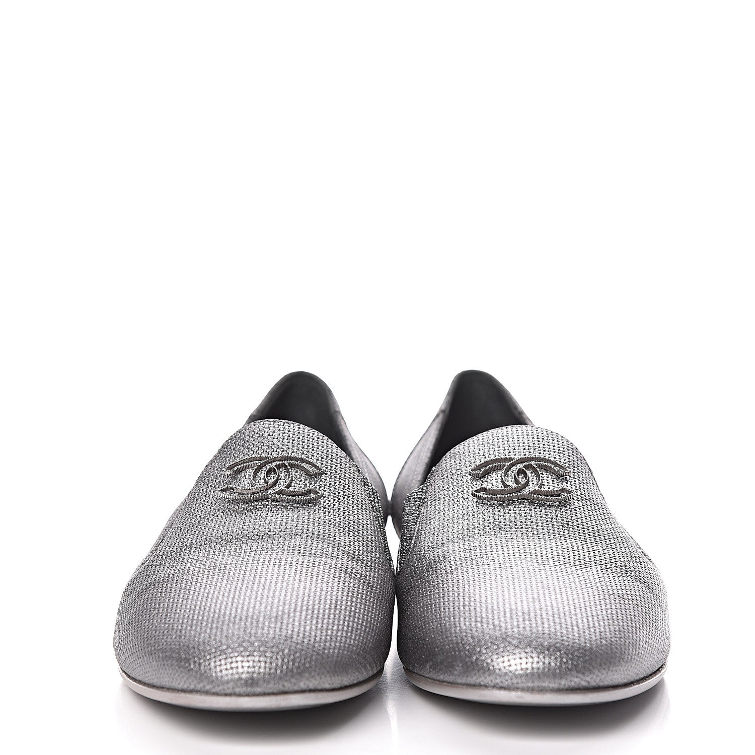 Chanel Metallic Calfskin Grosgrain CC Mocassin Loafers 41 Argent Fonce 2 of 8