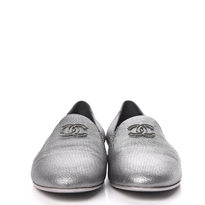 Chanel Metallic Calfskin Grosgrain CC Mocassin Loafers 41 Argent Fonce 2 of 8