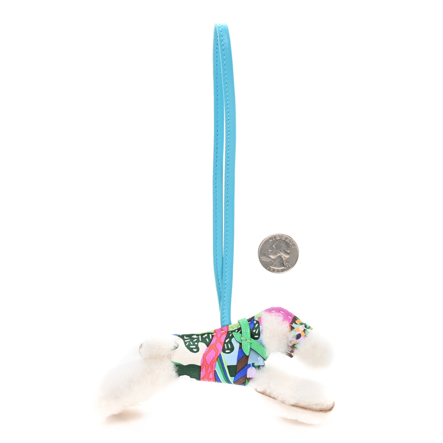 Hermes Milo Lambskin Shearling Silk Budy Charm Aloha Blue Hydra Vert Comics 2 of 4