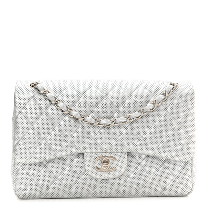 Chanel Metallic Perforated Lambskin Quilted Jumbo Double Flap Light Silver 1 of 10
