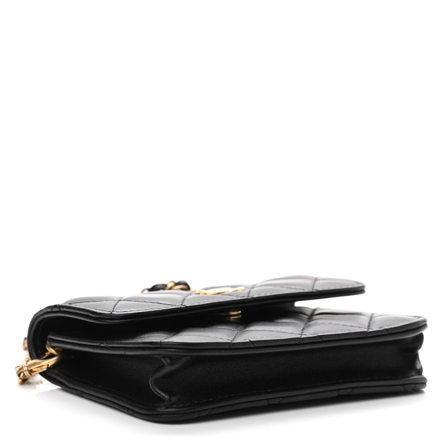 Lambskin Quilted Pearl Crush Flap With Chain Black