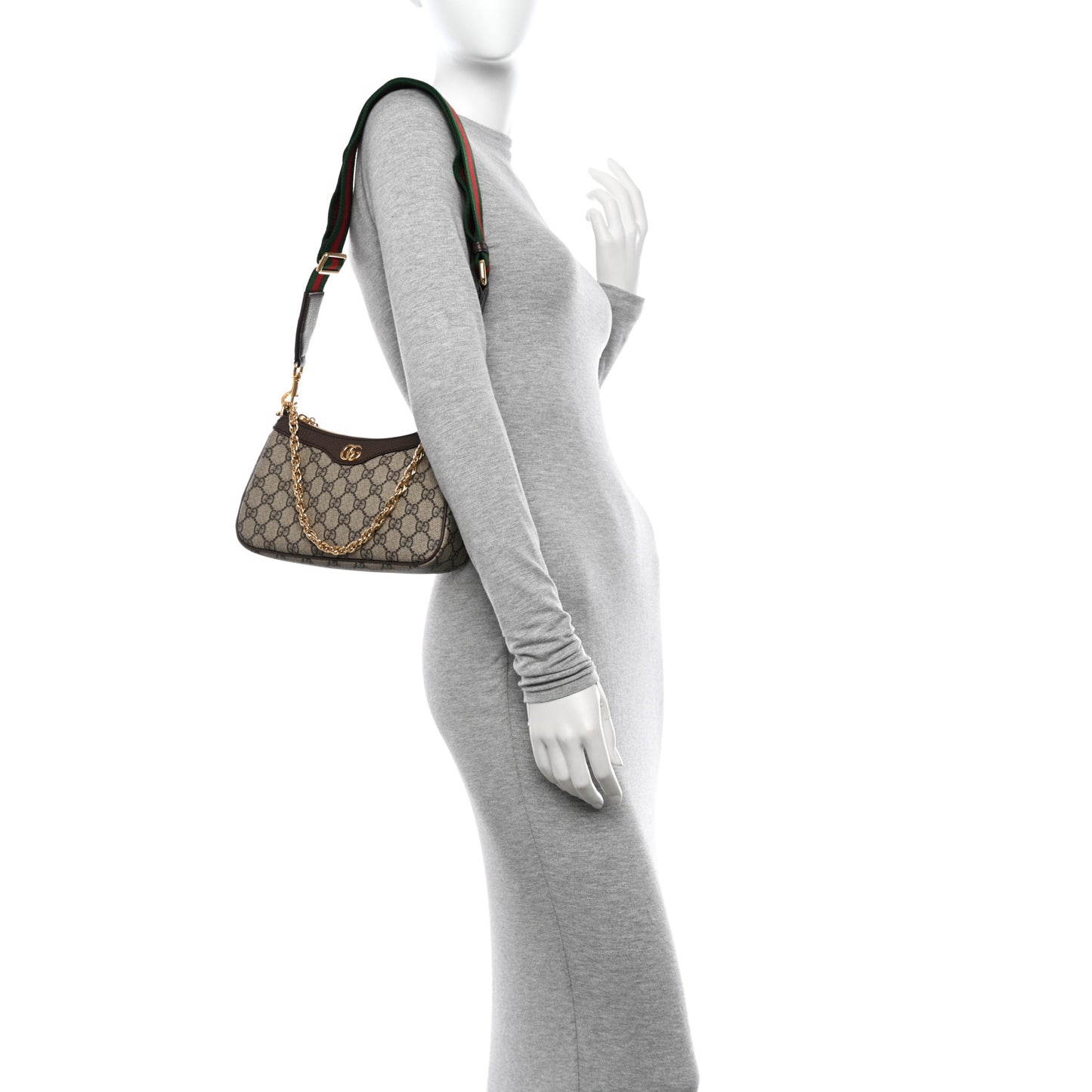 GG Supreme Monogram Textured Dollar Calfskin Web Small Ophidia GG Handbag Beige Ebony New Acero