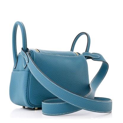 Hermes Taurillon Clemence Mini Lindy 20 Bleu Jean 3 of 10