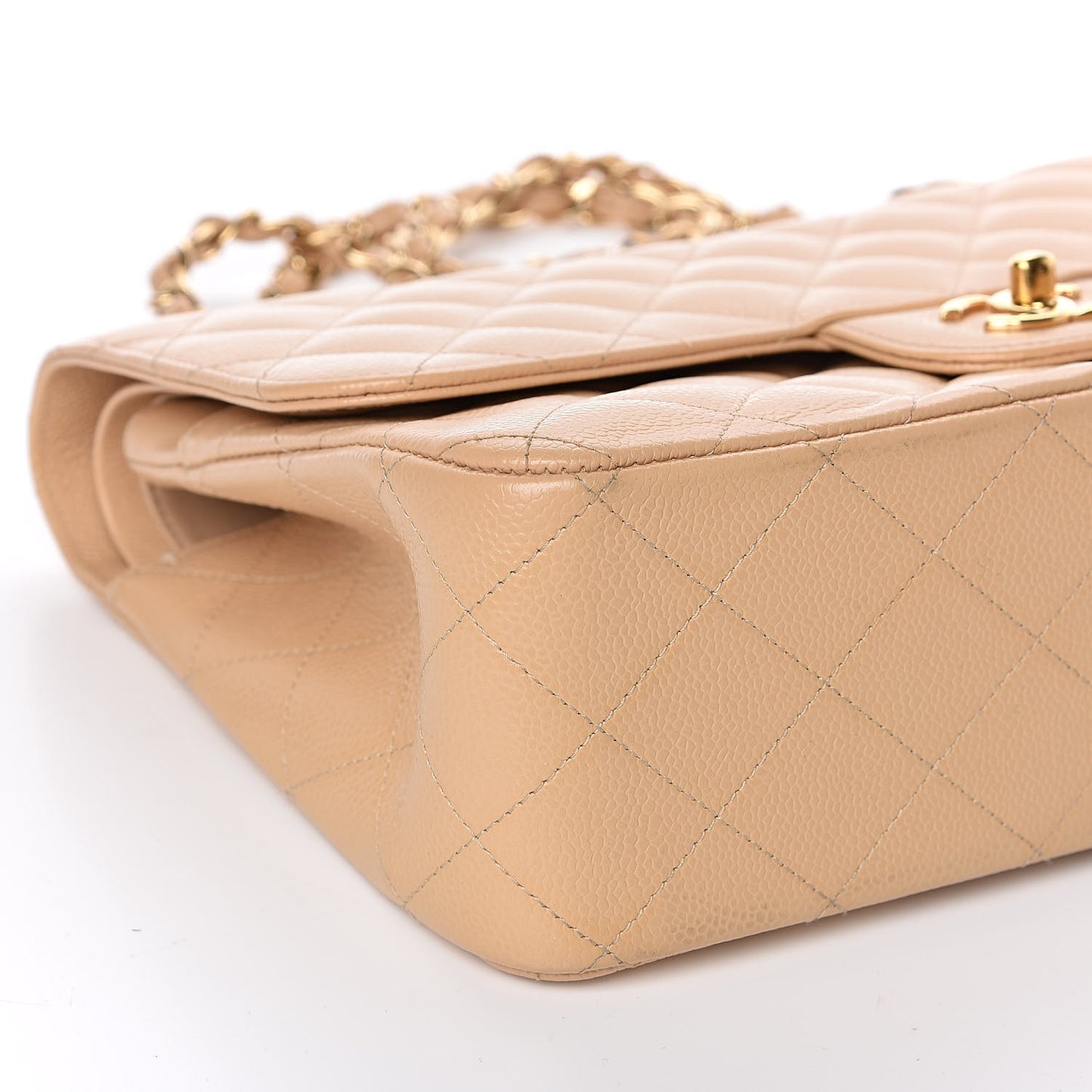 Caviar Quilted Jumbo Double Flap Beige Clair