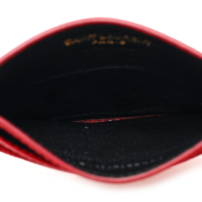 Saint Laurent Grain De Poudre Matelasse Chevron Monogram Credit Card Case New Red 5 of 7