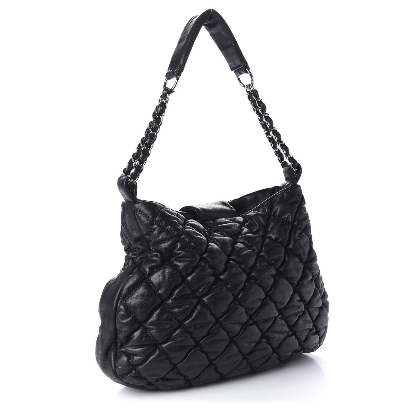 Iridescent Calfskin Bubble Quilt Hobo Black
