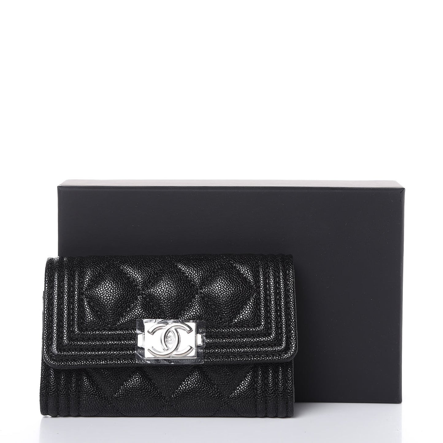 Caviar Quilted Boy Flap Card Holder Black