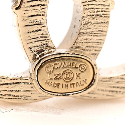 Chanel Crystal Bead CC Hoop Drop Earrings Light Gold 4 of 5