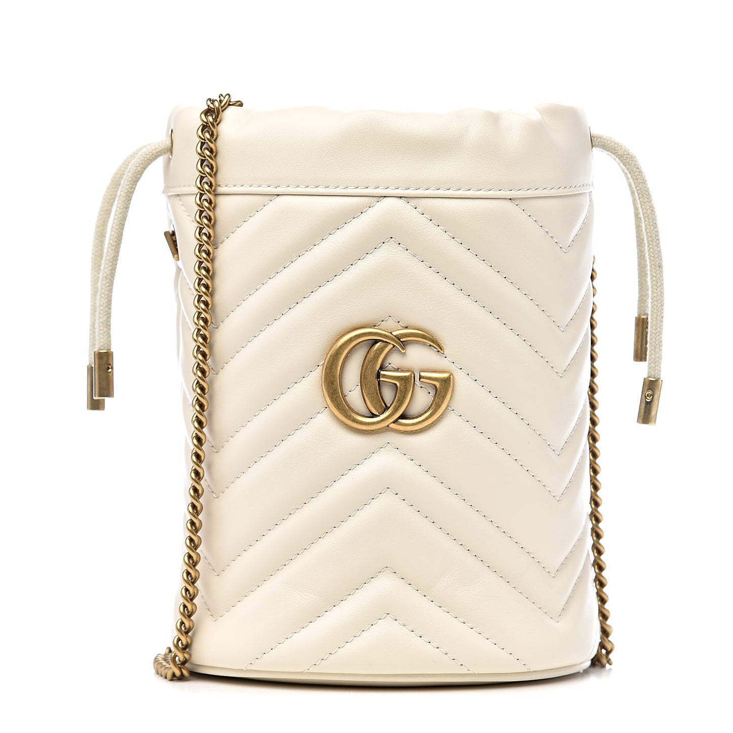 Calfskin Matelasse Mini GG Marmont 2.0 Bucket Bag White