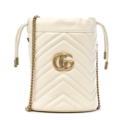 Gucci Calfskin Matelasse Mini GG Marmont 2.0 Bucket Bag White 1 of 10