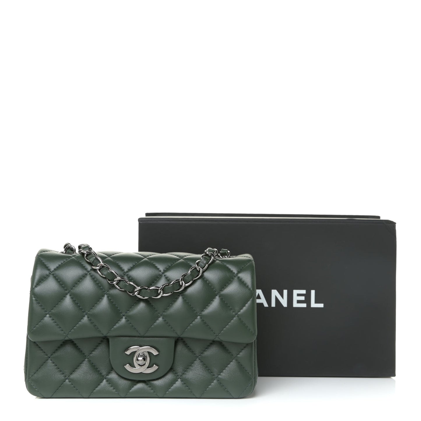 Lambskin Quilted Mini Rectangular Flap Green