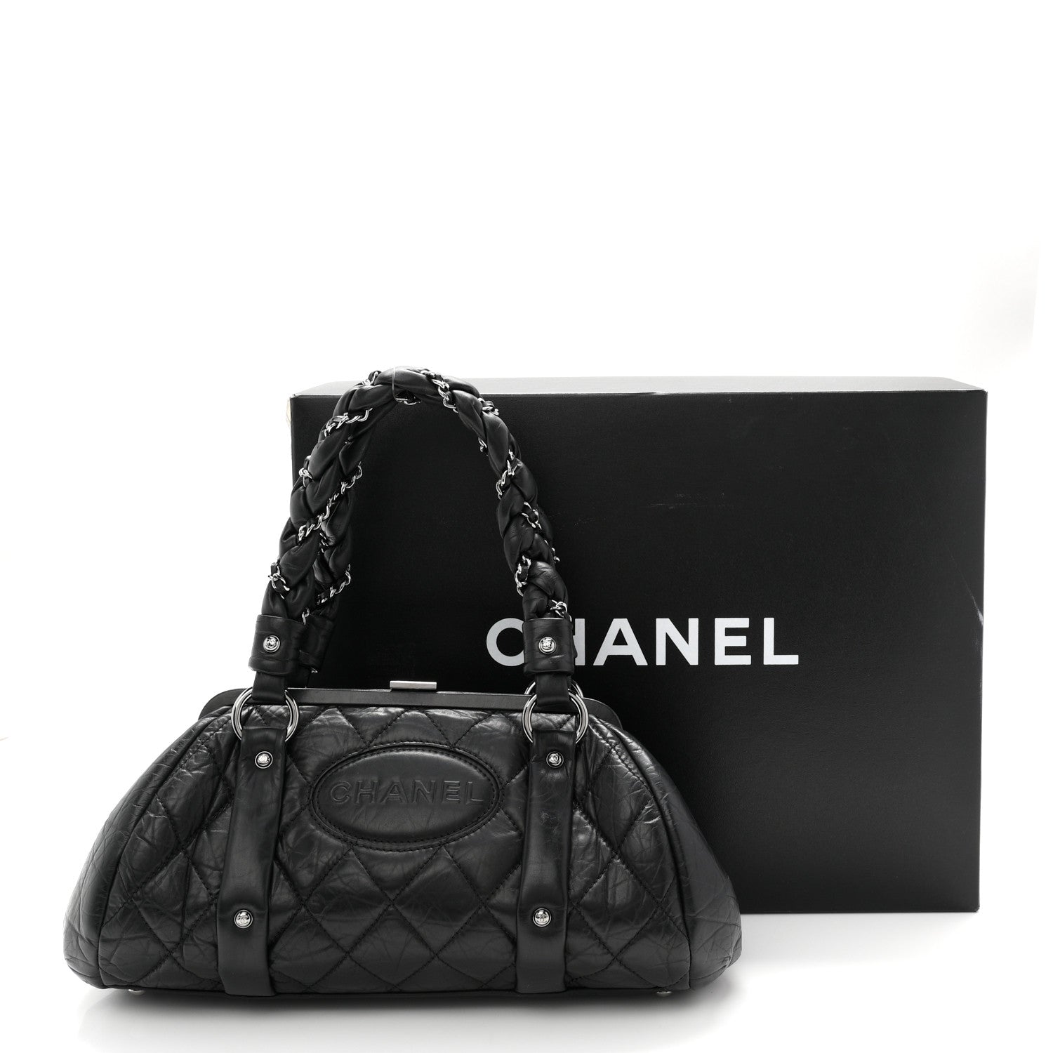 Chanel Distressed Lambskin Lady Braid Frame Bowler Black 11 of 11