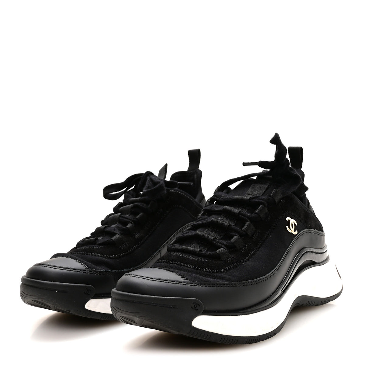 Velvet Calfskin Mixed Fibers CC Sneakers 38.5 Black