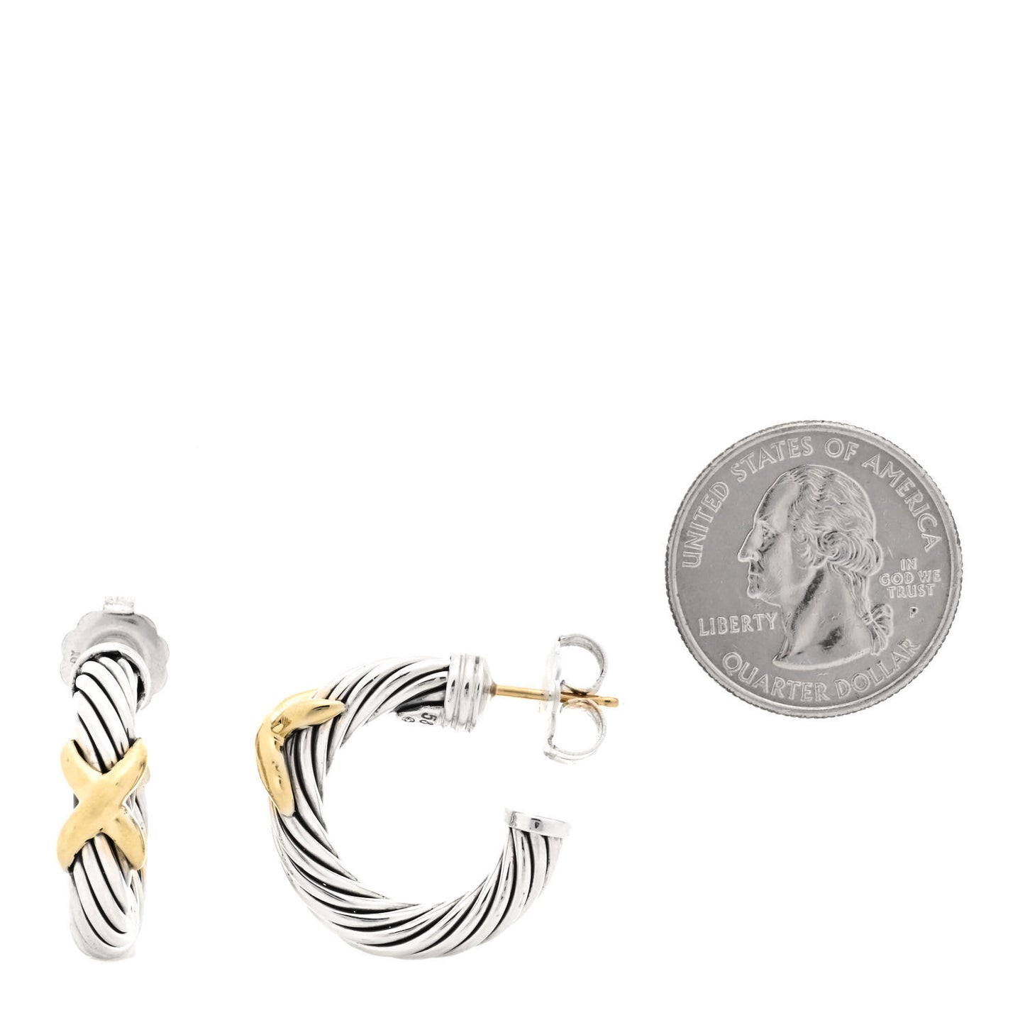 Sterling Silver 14K Yellow Gold Cable Classics X Hoop Earrings
