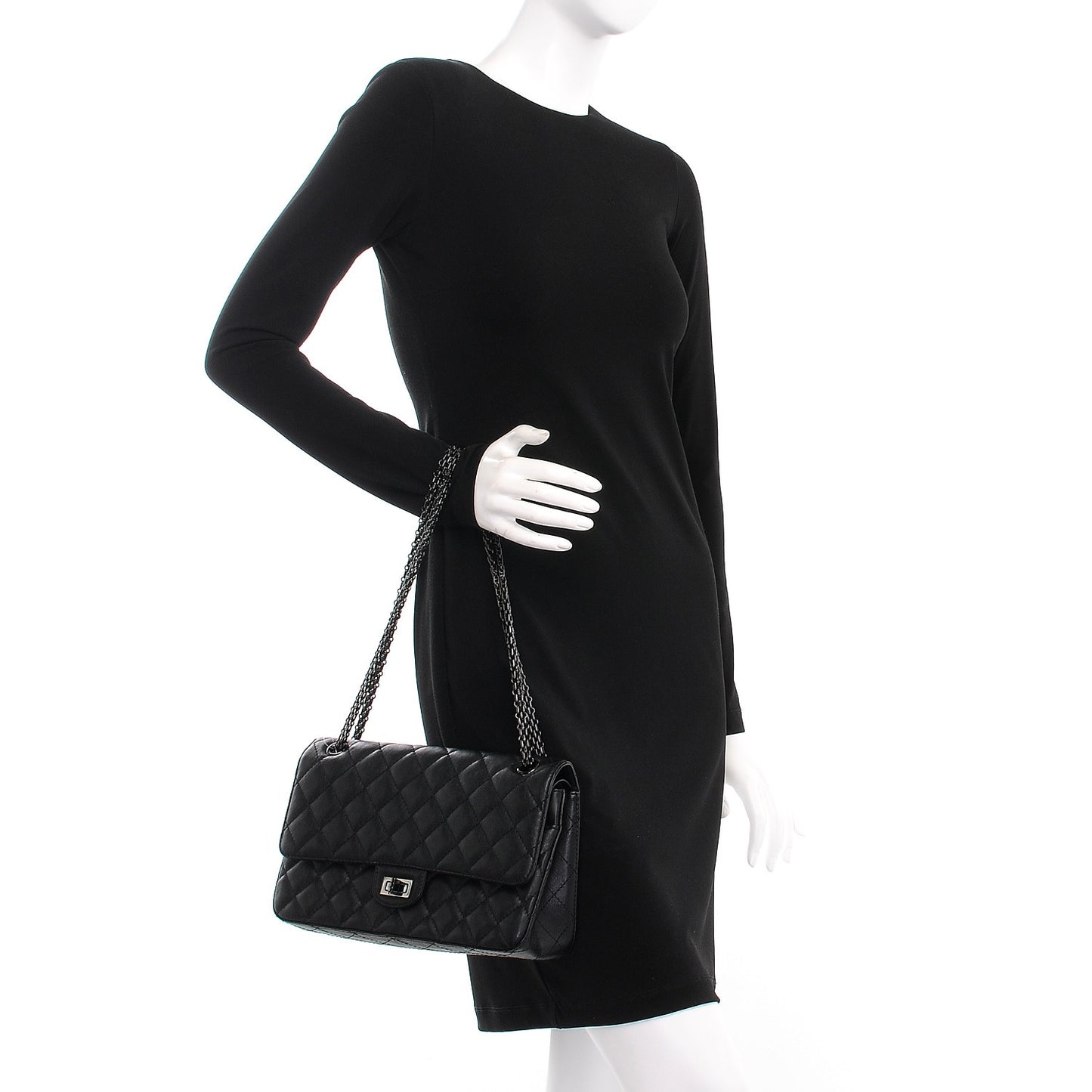 Crumpled Calfskin Quilted 2.55 Reissue 226 Flap So Black