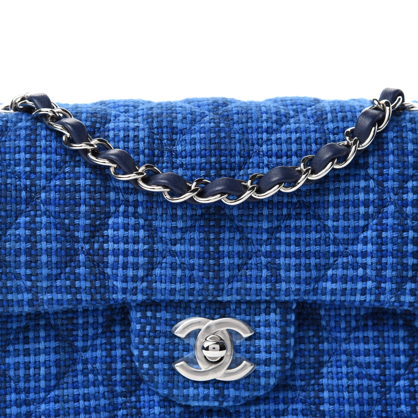 Tweed Quilted Mini Rectangular Flap Navy Blue