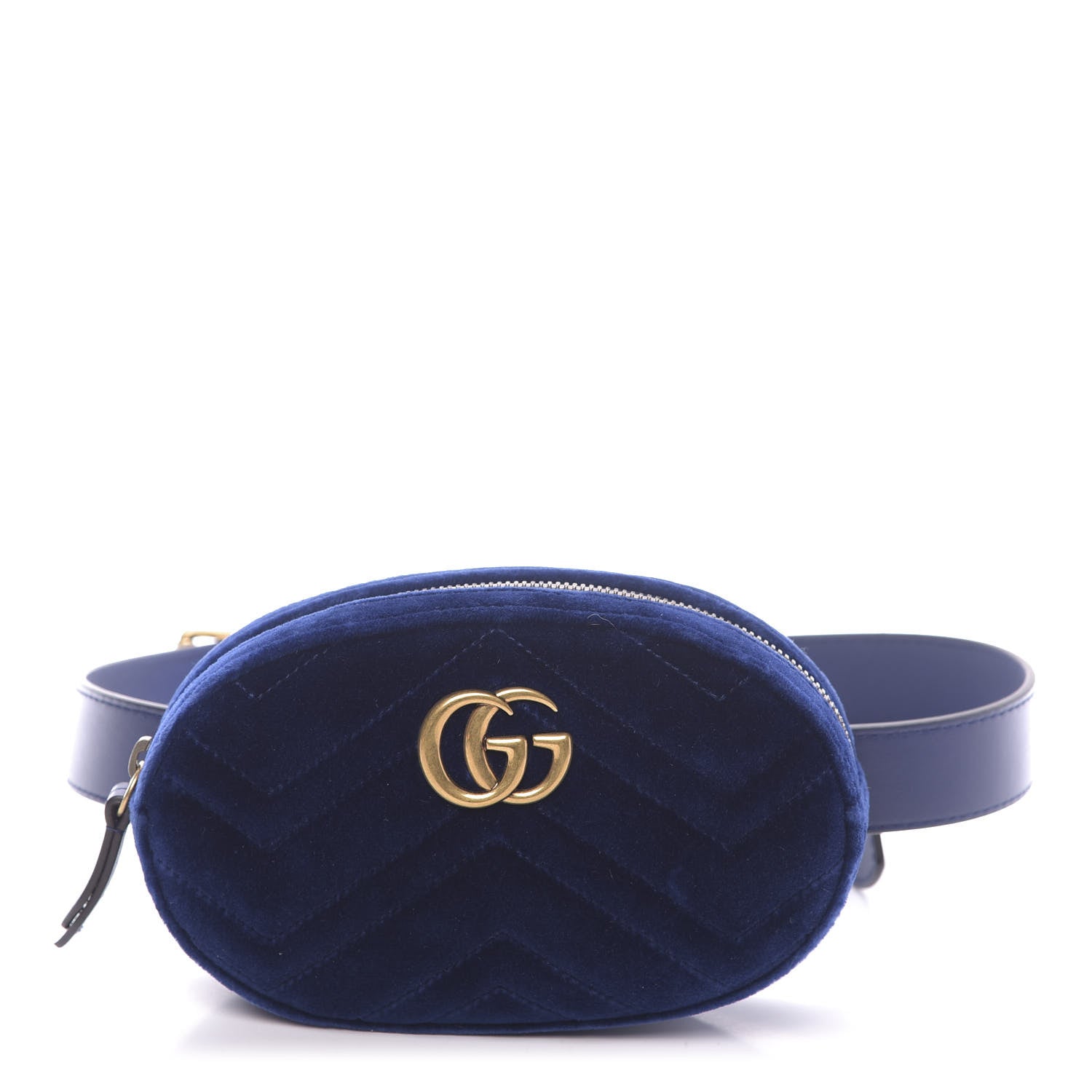 Gucci Velvet Matelasse GG Marmont Belt Bag 85 34 Cobalt Blue 1 of 9