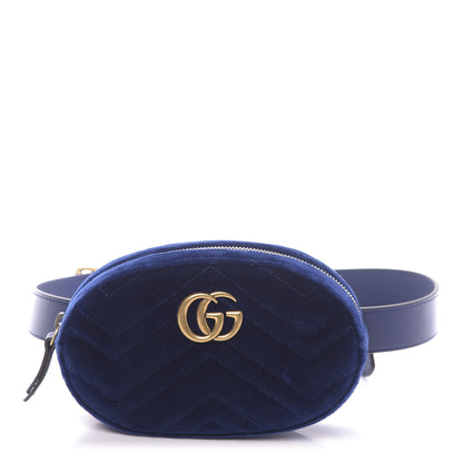 Gucci Velvet Matelasse GG Marmont Belt Bag 85 34 Cobalt Blue 1 of 9