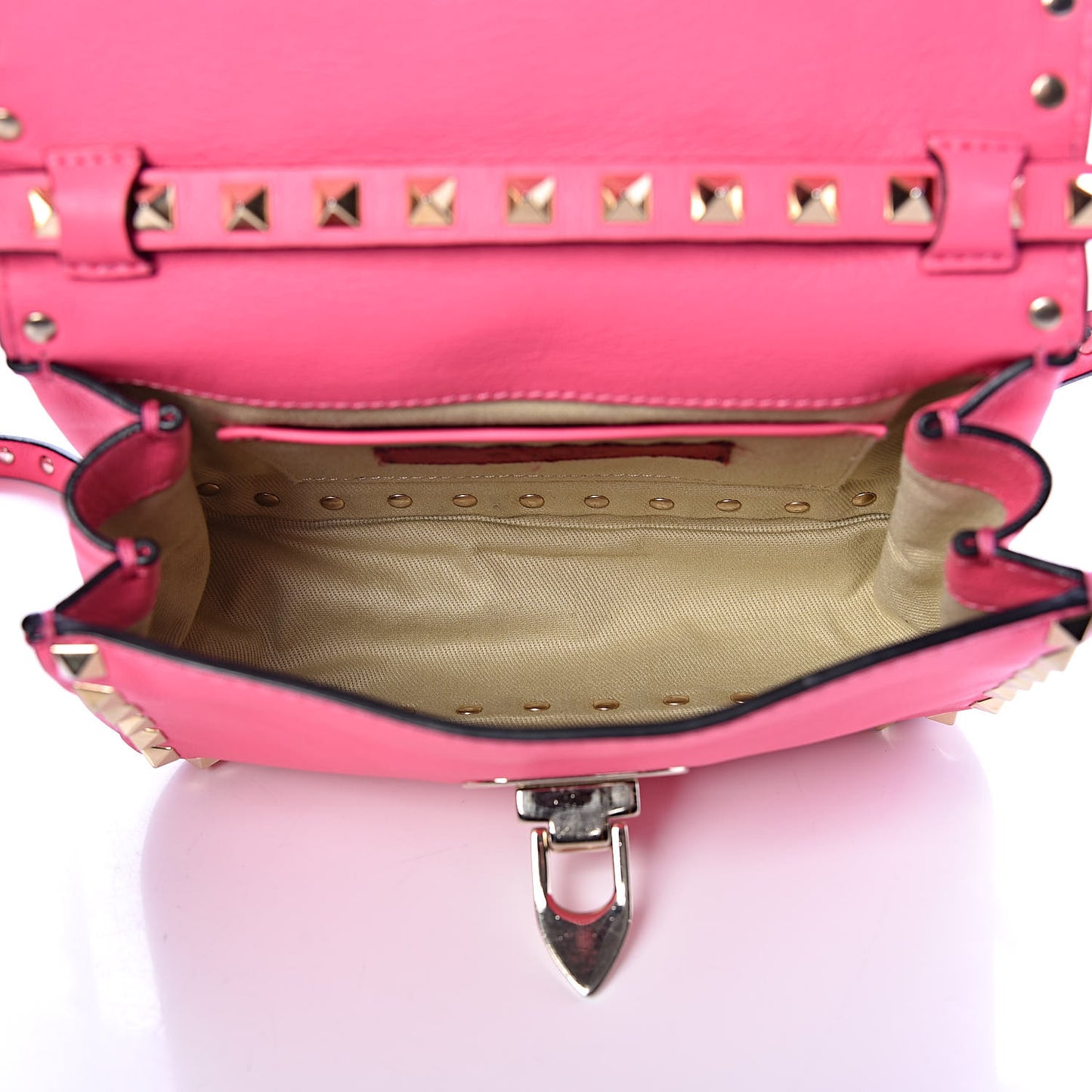 Vitello Mini Rockstud Flap Saddle Crossbody Bag Fuxia Fluo