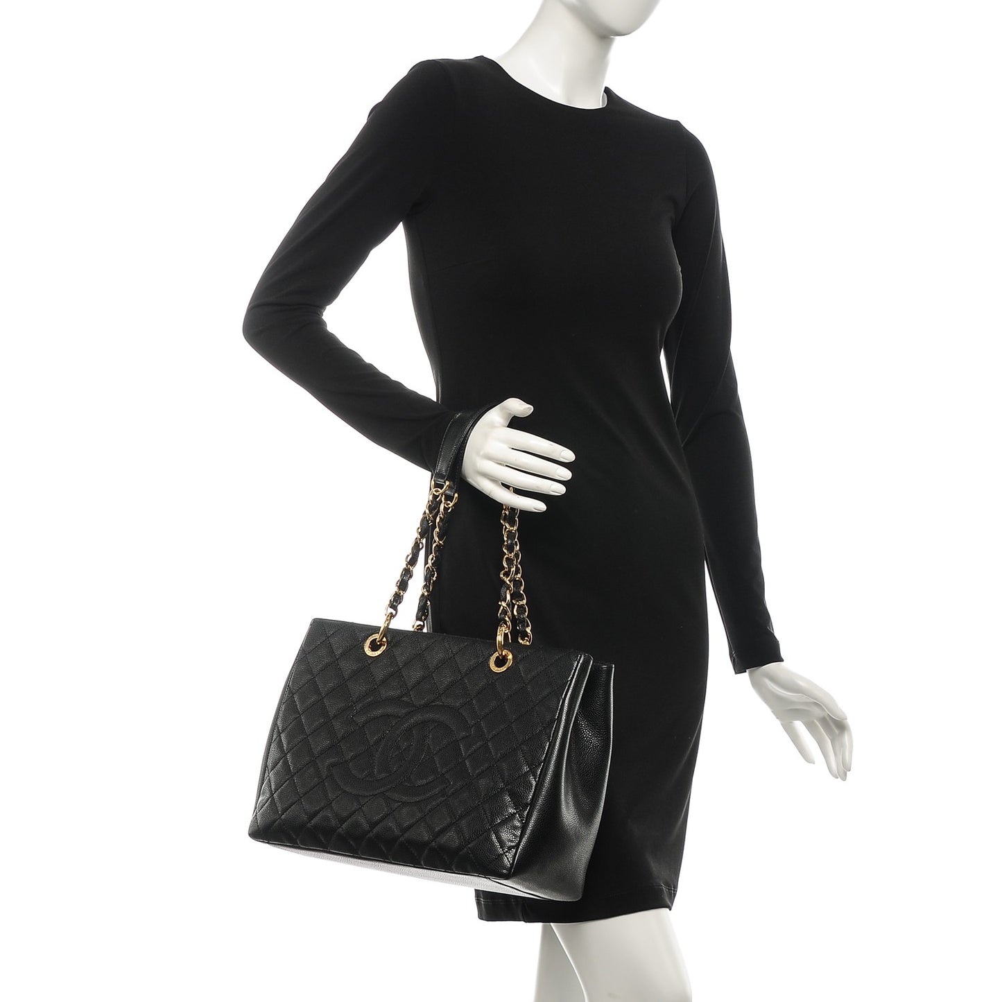 Caviar Quilted Grand Shopping Tote GST Black