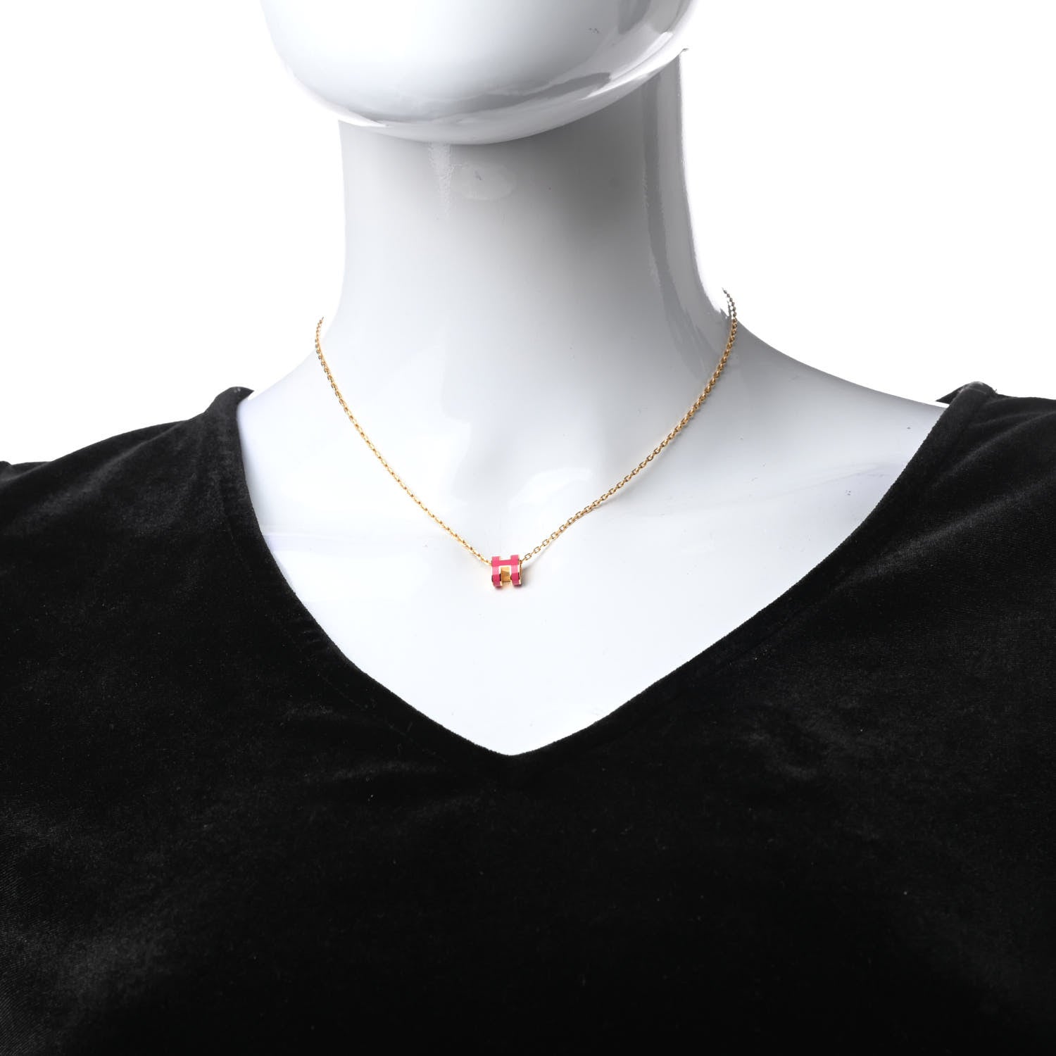 Hermes Lacquered Gold Mini Pop H Pendant Necklace Rose Extreme 2 of 6