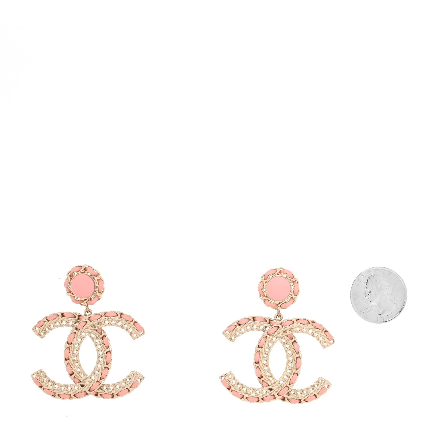 Chanel Lambskin Metal Chain CC Drop Earrings Pink Gold 2 of 4