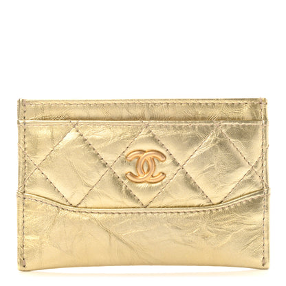 Chanel Metallic Aged Calfskin Quilted Gabrielle Card Holder Wallet Gold 1 of 7