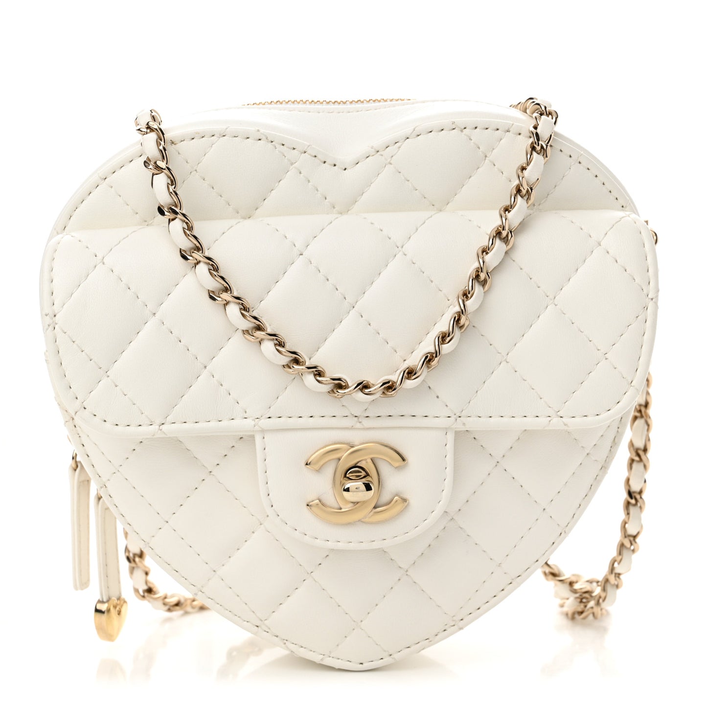 Lambskin Quilted CC In Love Heart Bag White